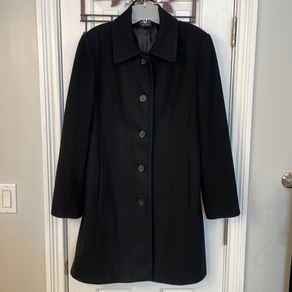 Halston Studio Black Wool Blend Coat